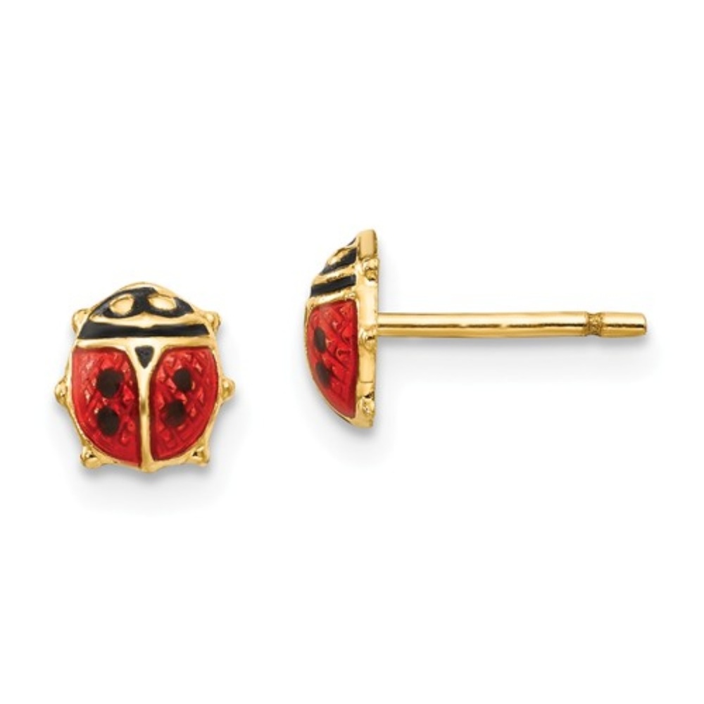 Madi K Children's 14k Yellow Gold w red black enamel Mini Ladybug Post Earrings